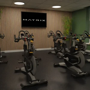 Indoor cycling bikes in the group fitness studio at The Southwold Gym